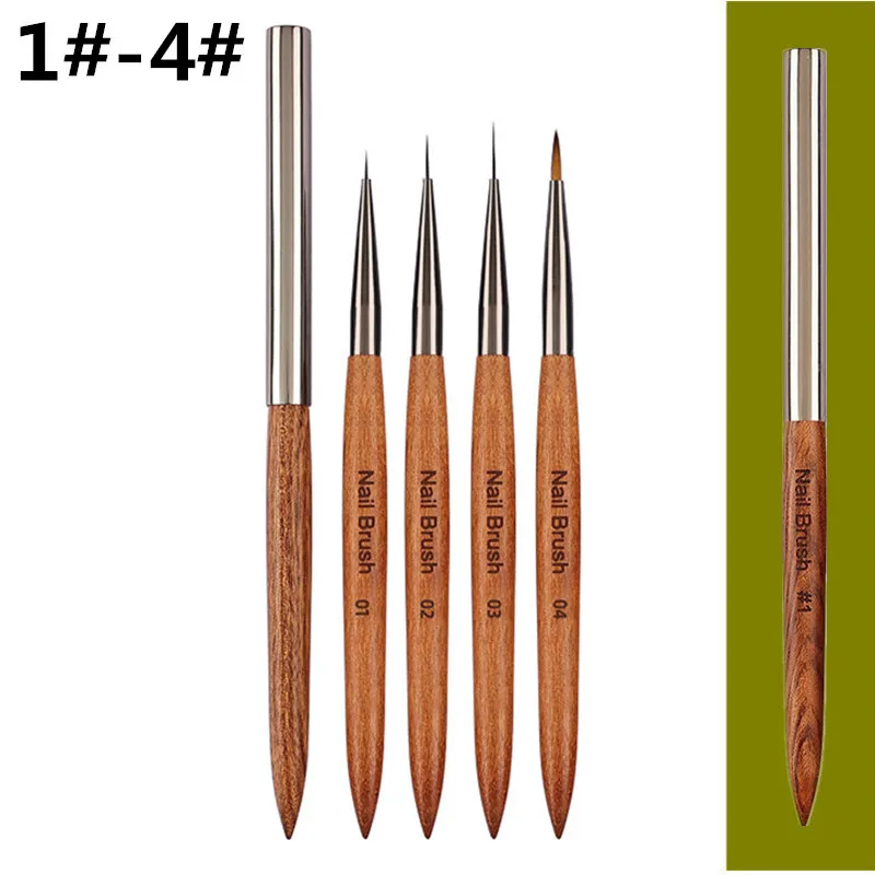 1/4PCS Sandalwood Handle Nail Acrylic Brush UV Gel Carving Pen Brush Liquid Powder DIY Nail Drawing Nail Art Bruses