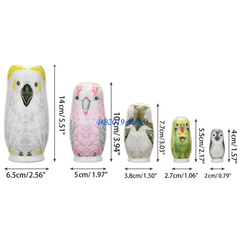 Q0KB nghệ thuật thủ công động vật con cú Russian Búp bê vẽ tay cho búp bê trẻ Zakka Toy 5p