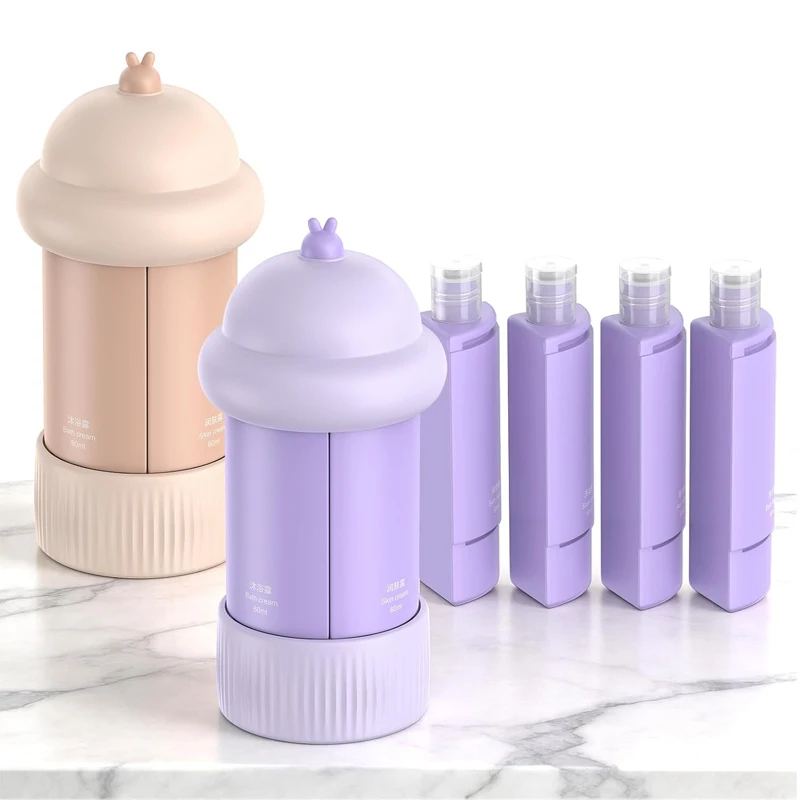 Reiseflaschen 4-in-1-Spender 60ML Auslaufsicher Nachfüllbar Toilettenartikel Shampoo Lotion Duschgel Behälter Camping Fitness-Set