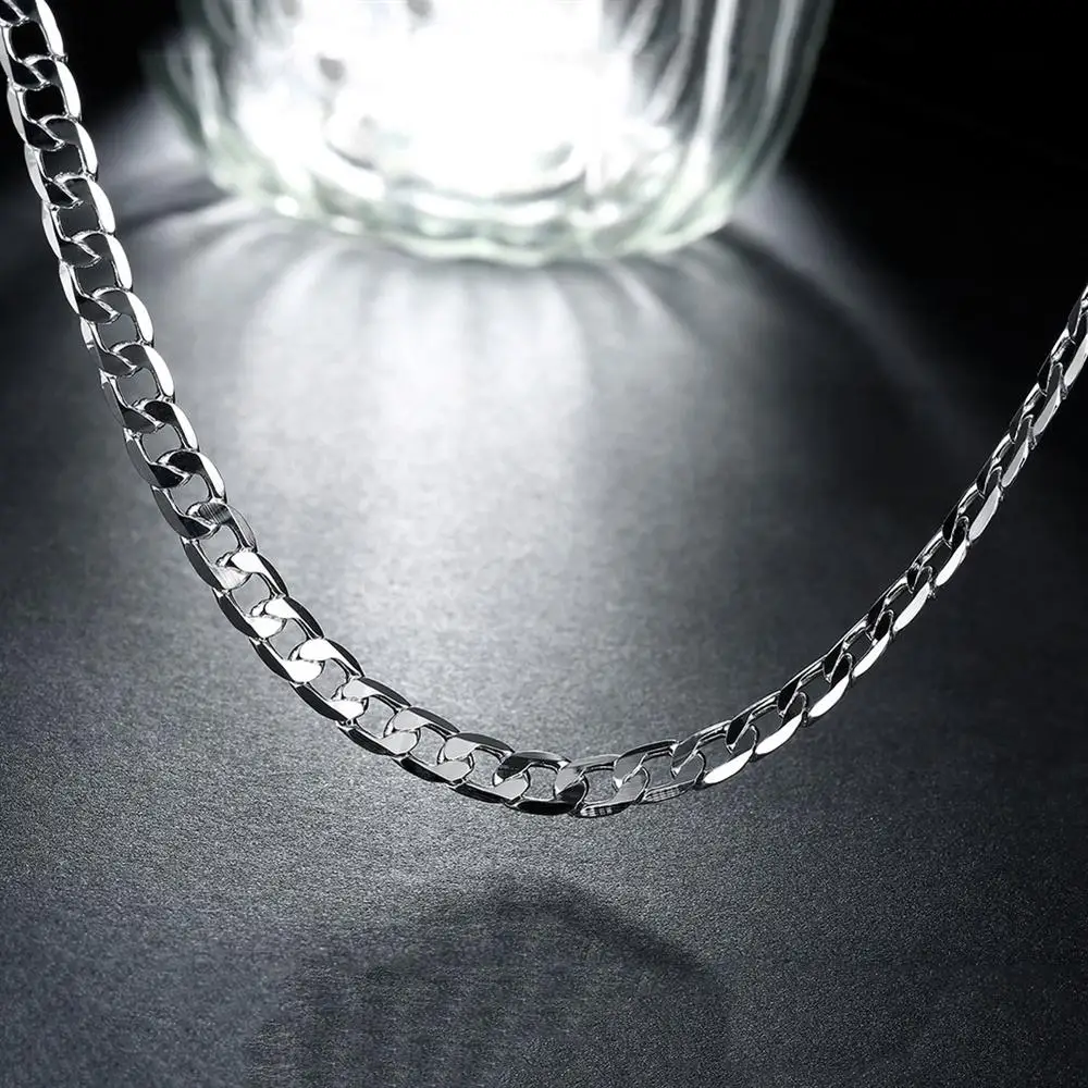 Fine 925 Sterling Silver 6MM Geometry Chain Bracelets Necklaces for Women Man Fashion Designer Party Wedding Jewelry Sets Gifts