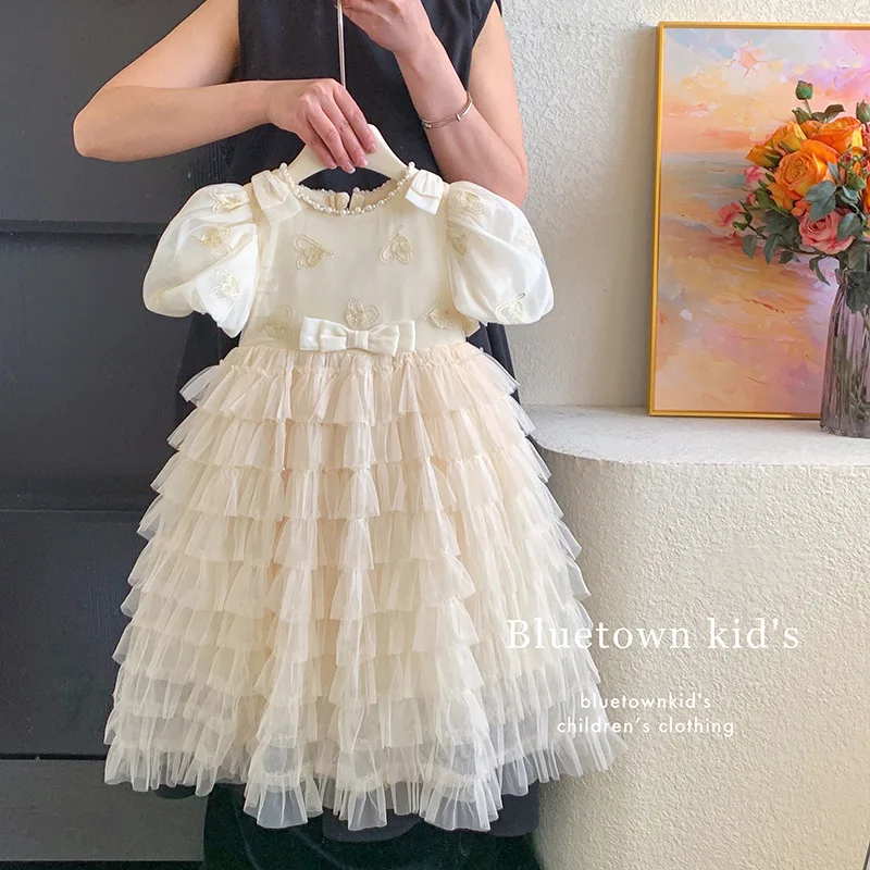 New Summer Girls Princess Dress CuteTulle Cake Layered Dress Fairy Birthday Party Gown For Baby Girls 100-150cm