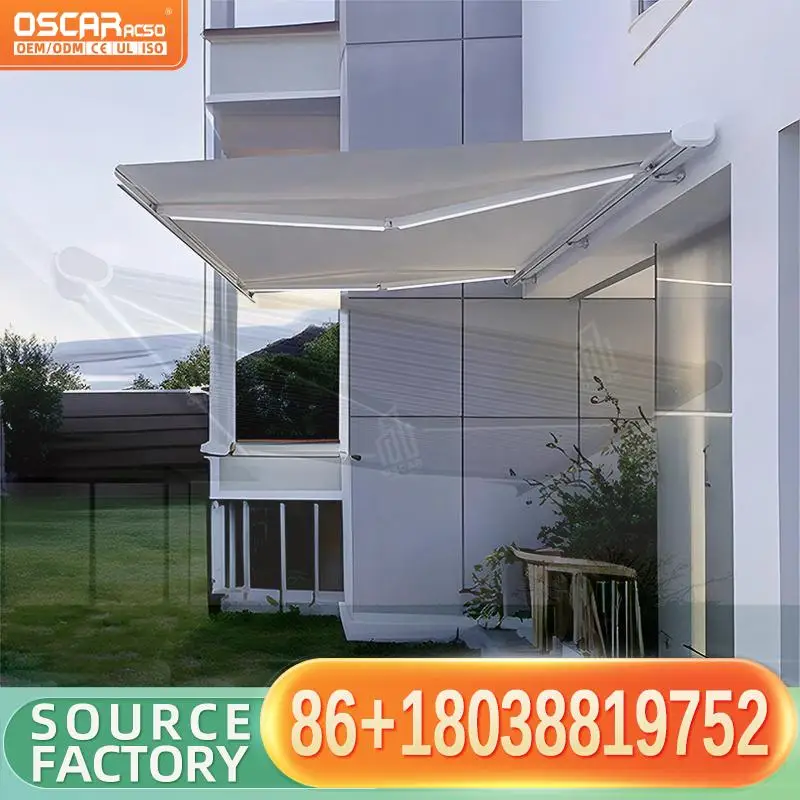 

Outdoor Motorized Folding Arm Awning Retractable Terrace Cover Electric Patio Balcony Canopy Acrylic for Gardens Patios Decks Re
