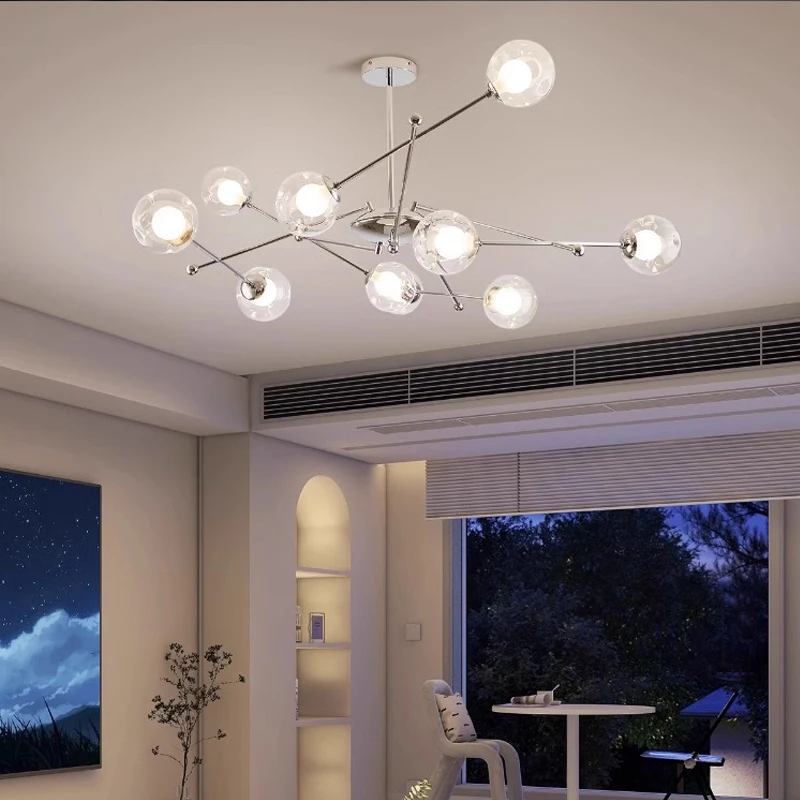 

Modern Minimalist Parlor Hanging Silver Glass Magic Bean LED chandeliers,Kitchen Home Ceiling Lighting Decorative Lights,D80cm