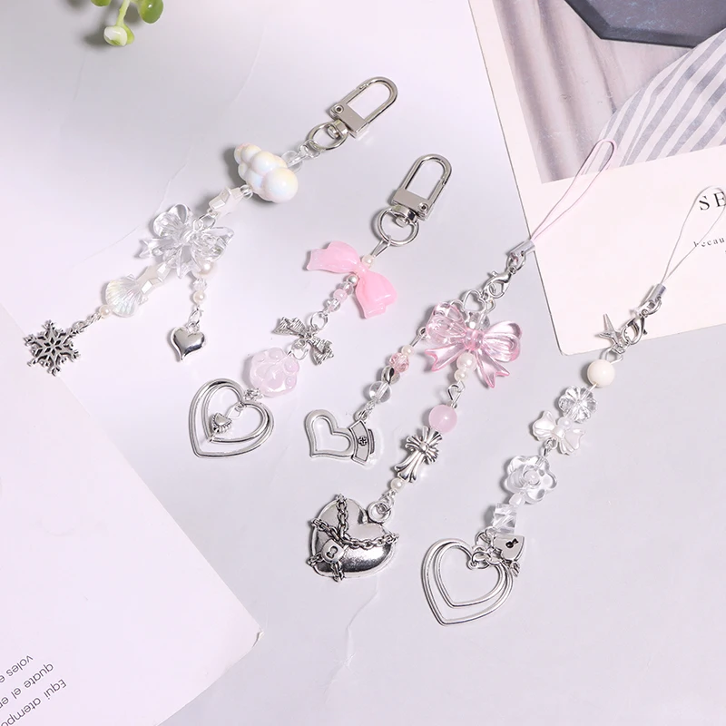 1PC Cross Bow Love Y2K Phone Charms Pendant Keychain For Bag Phone Cute Accessories Women Girl Strap Lanyard Beaded Ins Korea