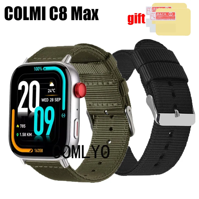 Gelang 3 dalam 1 untuk COLMI C8 Max, gelang pintar tali nilon Canva sabuk film pelindung layar