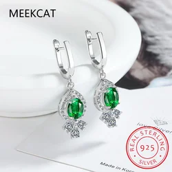 Oval Simulated Nano Emerald 925 Sterling Silver Pear Drop Earrings for Women Fashion Statement Green Gemstone Jewelry