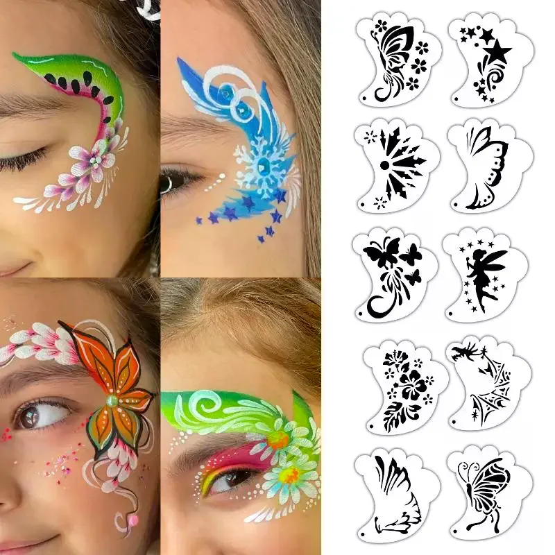 Face Painting Tattoo Stencil Set Reusable Hollowed Body Art Paint Stencils DIY Eyebrow Templates Hand Drawn Spray Painting 16Pcs