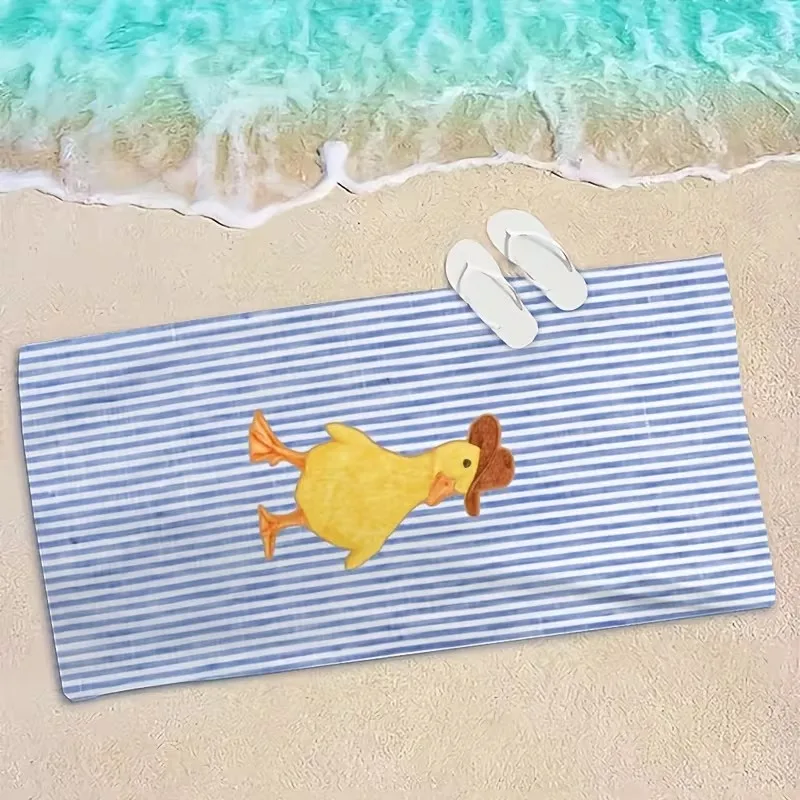 Cute Cowboy Duck Striped Beach Towel Microfiber Quick Dry Absorbent Sand-Free Summer Pool Bath Towel for Kids Adults