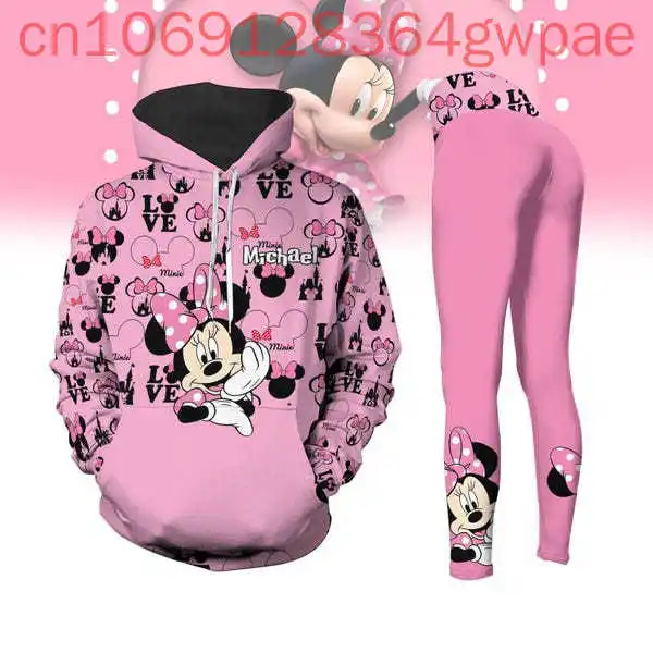 Disney Minnie Mouse 3D Hoodie Women's Hoodie and Leggings Suit Minnie Yoga Pants Sweatpants Fashion Sports Suit