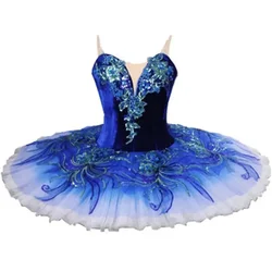 Falda de tutú de competición de Ballet para mujer, azul real, gradiente de pájaro profesional, rosa, vestido de disfraz de panqueque clásico, púrpura, nuevo