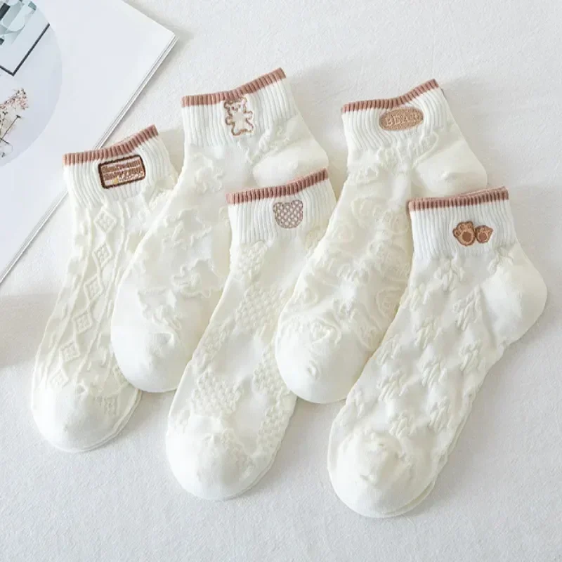 Chaussette ถุงเท้าถุงเท้าหญิงข้อเท้าตาข่ายเกาหลีน่ารักการ์ตูนฤดูร้อนสั้นตัด 5 คู่เรือนุ่มผู้หญิง Femme