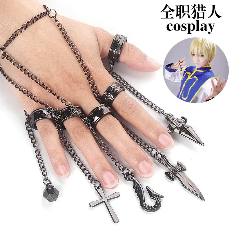 

Fashion Cartoon Hunter X Hunter Kurapika Cosplay Costume Prop Metal Ring Accessories Alloy Fashion Pendant Chain Fingerring