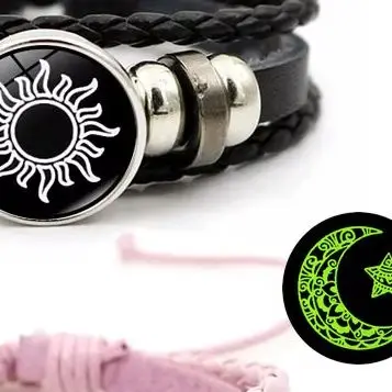 2 قطعة أساور زوجين مضيئة الشمس القمر قابل للتعديل الأسود مضفر سوار الصداقة موضة رومانسية مجوهرات هدايا عيد الميلاد