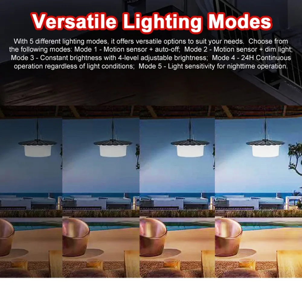 Water Resistant Solar Pendant Light 5 Light Modes Remote Controller Motion Sensor Light Motion Sensor Timer Function