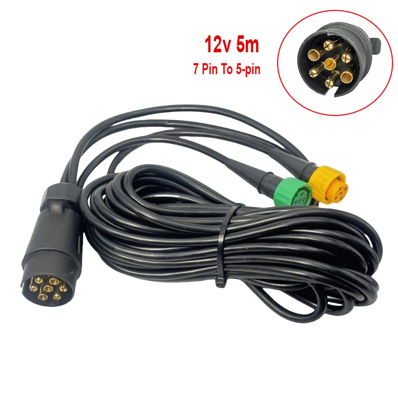 7 Pin to 5-Pin 12V European Style Wiring Harness Plug 5M Long  for Motorhome Car Trailer Extension Cord