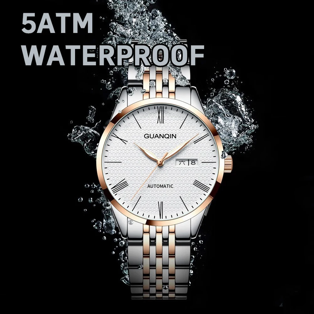 GUANQIN Waterproof Luminous Watch With Double Calendar Dial Fashion Business Luxury Military Automatic Mechanical Men Watches