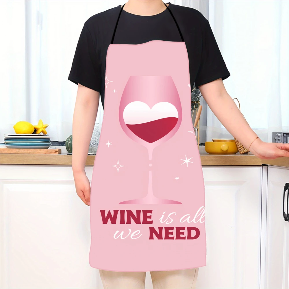 Wine Is All We Need Apron For Women Kitchen Cooking Gift With Wine Glass Design And Sparkles Pink Color