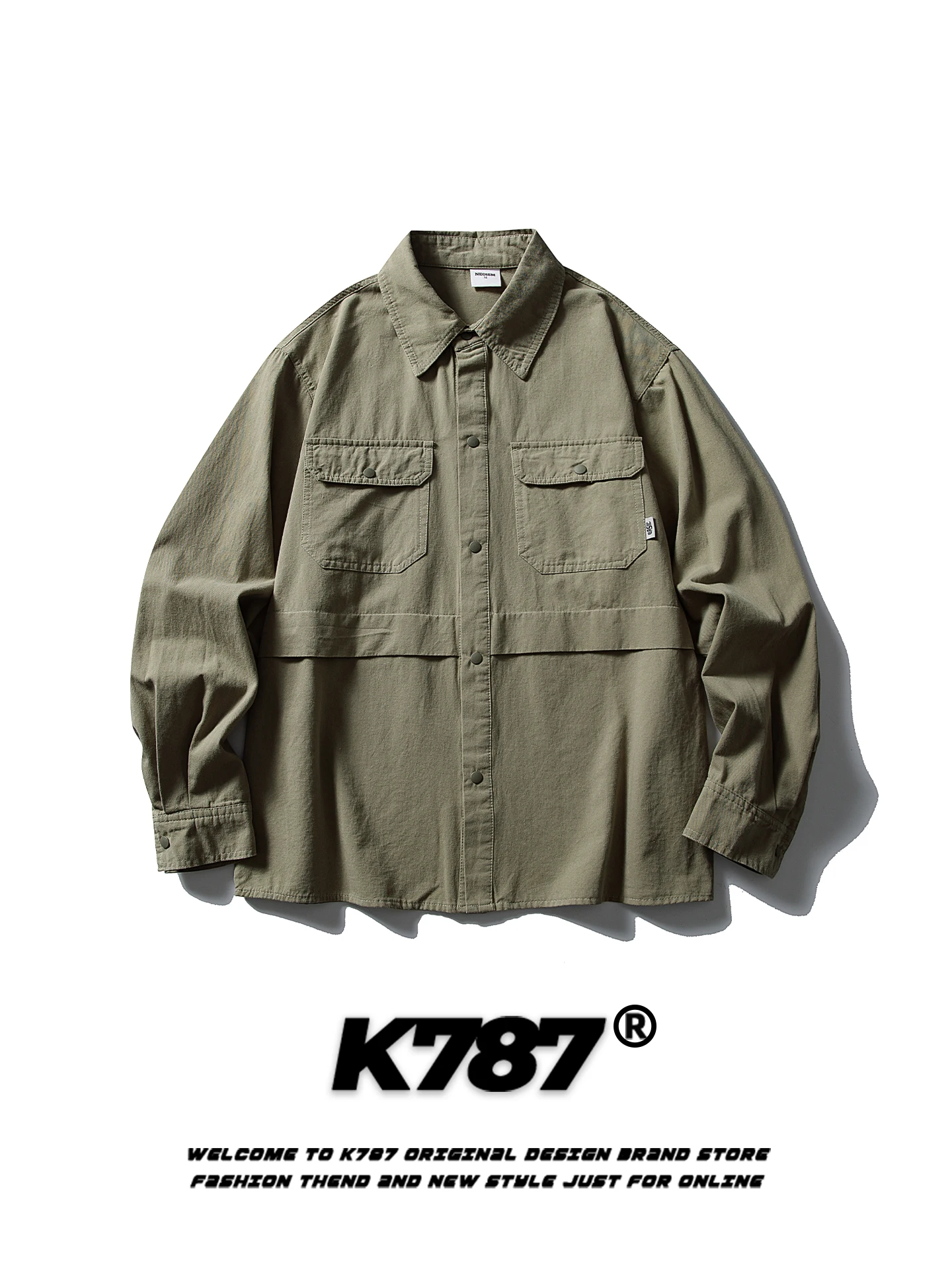 

K787 Japanese Sle Casual Long Sve irt ex Loose Simple Slimming Cleanfit Workwear Multi-ket Spring Autumn Cotton