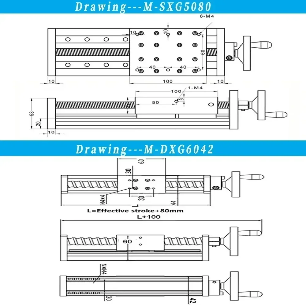 Manual Sliding Table Linear Rail Stage Module SFU1605 C7 Ballscrew Single Double Guide With Handwheel 100mm-300mm Stroke For CNC