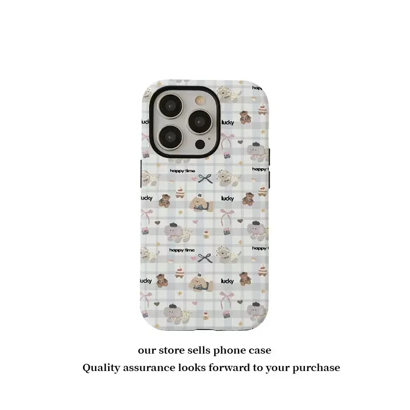 

Grey Blue Checkered Puppy Case for IPHONE 17 16ProMax 15 14 13 12 11 PRO Plus XR XS Acrylic TPU Two in One Magnetic Phone Cases