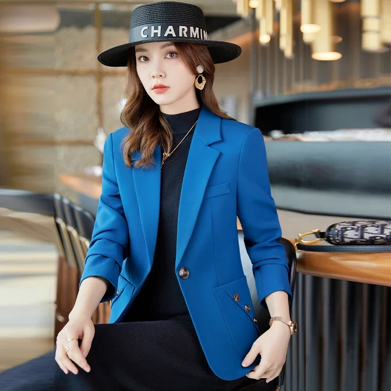 y2k Long Sleeve Office Ladies Blazer Women Black Blue White Female Business Work Wear Slim Formal Jacket For Autumn Winter R-969