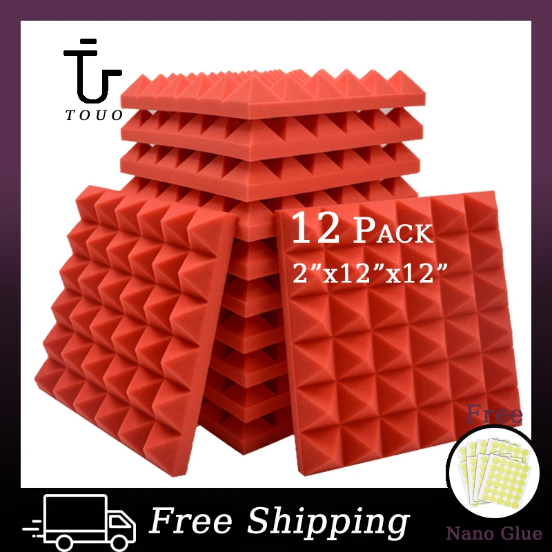 

TOUO Pyramid 12 Pcs Acoustic Foam Sound Absorbing Panel Studio Acoustic Treatment High Density Flame Retardant Soundproof Foam