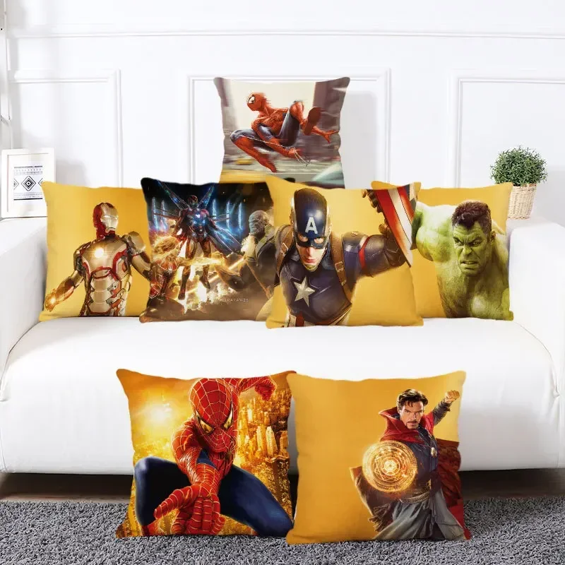 45*45cm Marvel Series Full Hero Character Print Pillowcase Disney Spiderman Groot Ant Iron Man Hulk Avengers Home Pillow Case