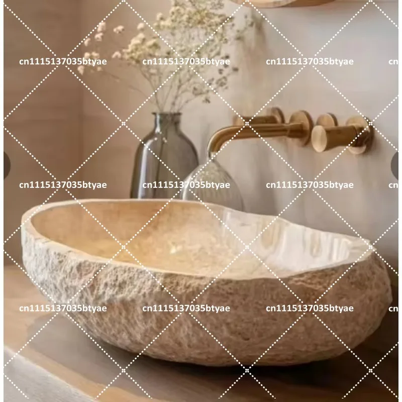 Irregular Shape Unique design Beige color marble Sink Bathroom Countertop Washbasin Natural Surface Outlook for Bathroom