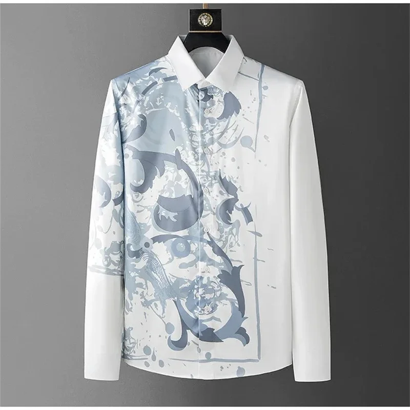 Luxury Printed Shirt 3D Men's Long Sleeve Casual Shirt High Quality Fashion Popular Premium Korean Large Size Men's Clothing