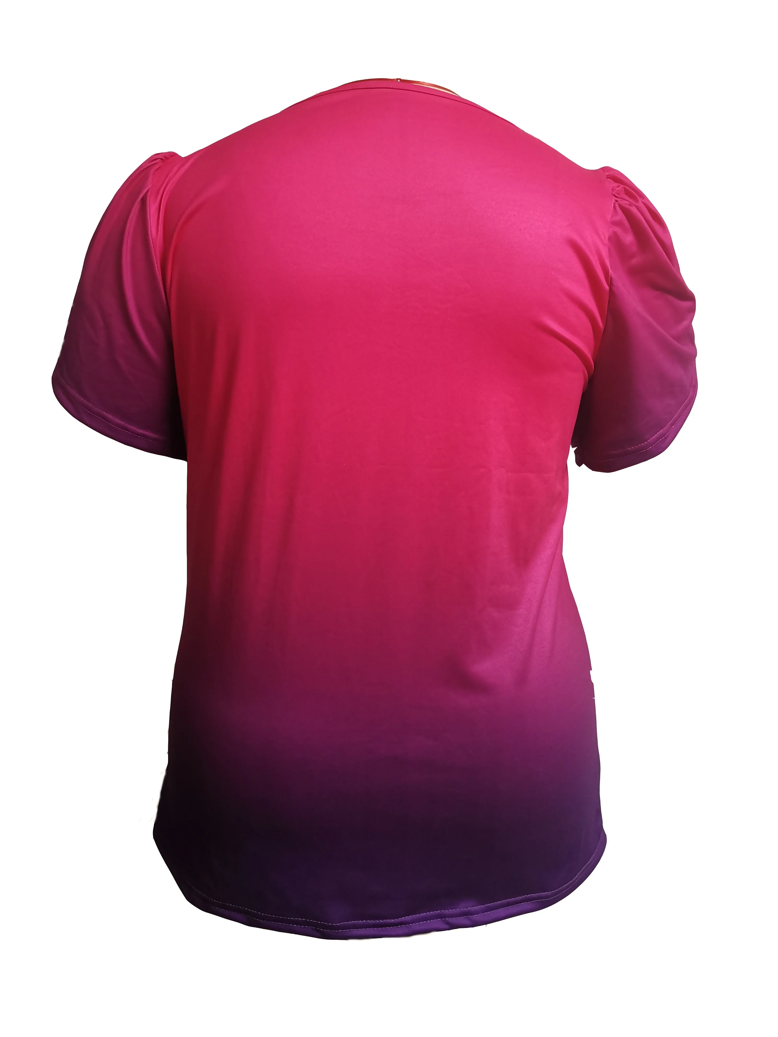 تي شيرت نسائي ملون متدرج ، بلوزة بأكمام بتلات ، مقاس كبير #2