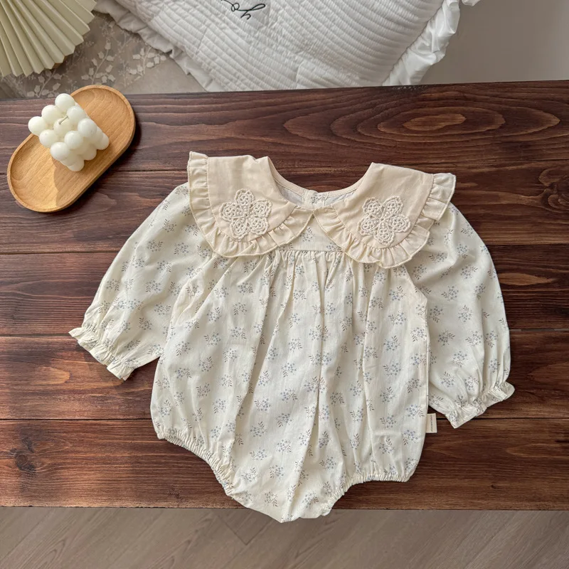 2026 New Spring and Autumn Clothing Baby Embroidered Flower Doll Collar Long Sleeve Jumpsuit Baby Floral Jumpsuit