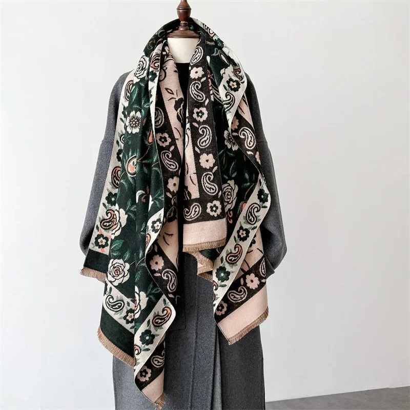 2024 Cashmere Scarf for Women Winter Bufanda Floral Design Thick Shawl Wraps Warm Female Blanket Stoles Echarpe Femme Pashmina