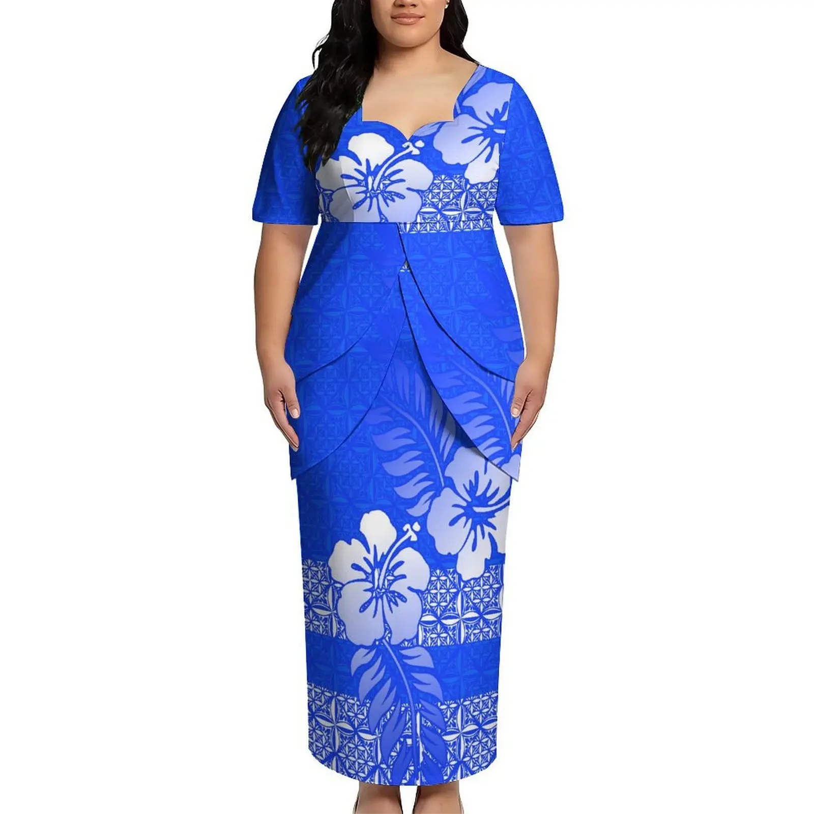 

Beach Party High-Definition Pattern Customization Puletasi Flower Petal Double-Tiered Fringed Skirt Set High Quality Polynesian