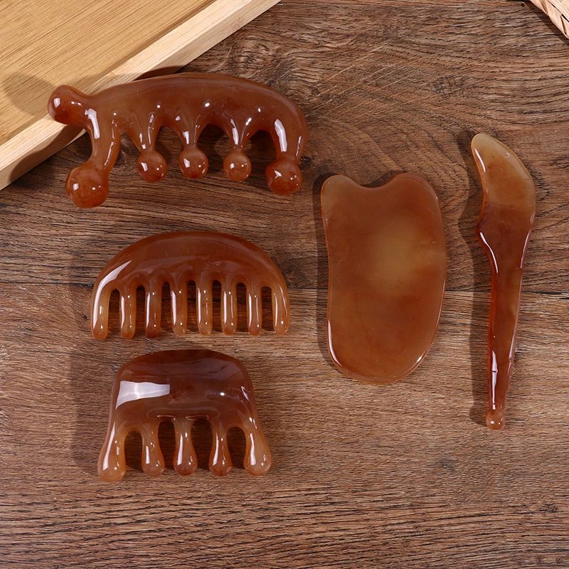 Natural Ox Horn Gua Sha Tools Full Body Spa Scraping Board Wide Toothed Comb Scalp Massage Brush Hair Care Face Lift Skin Care