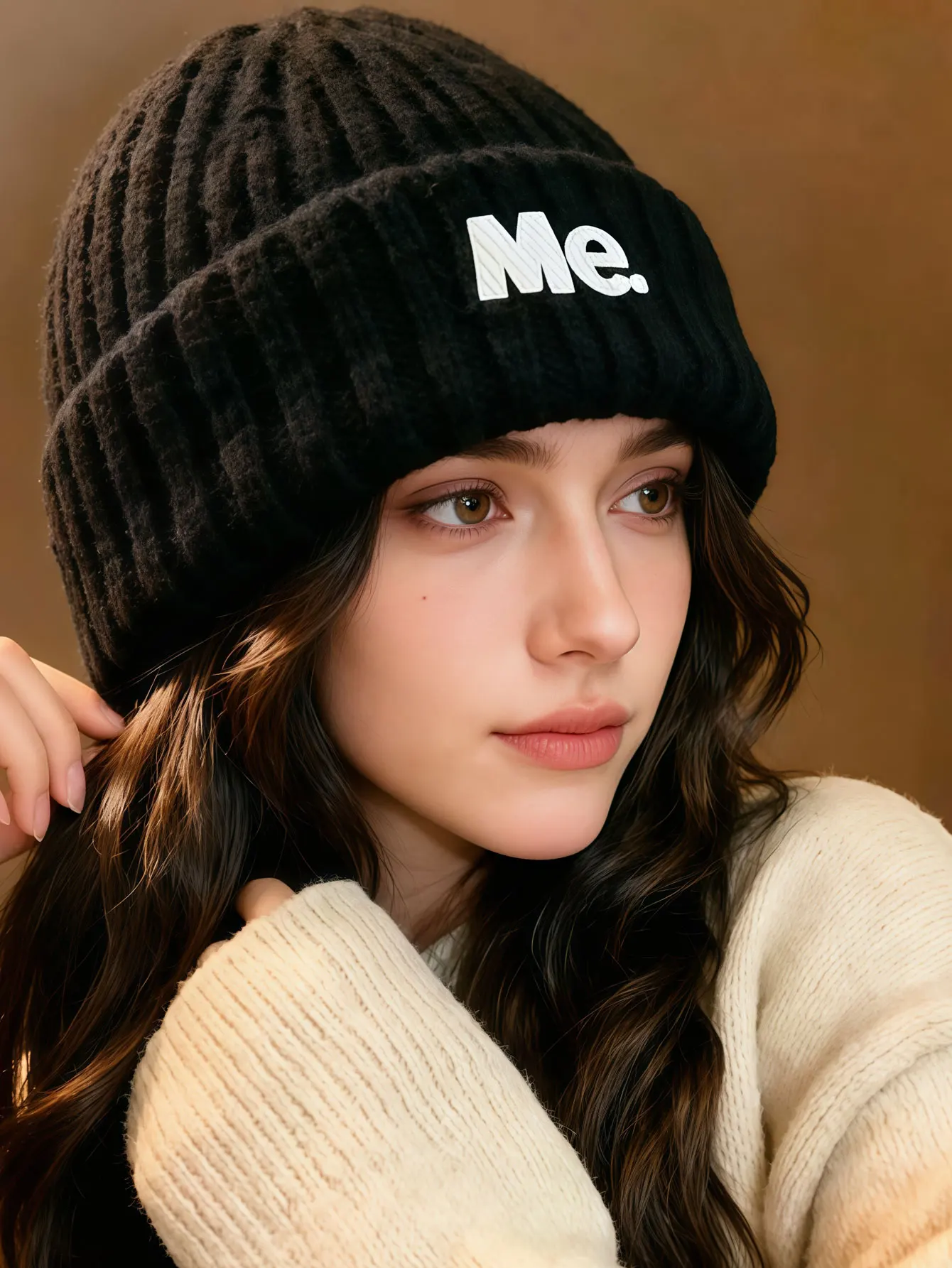 1PC New autumn-winter wool knitted hat with thick brim and wide headband  versatile Korean-style lettered warm ear protector hat