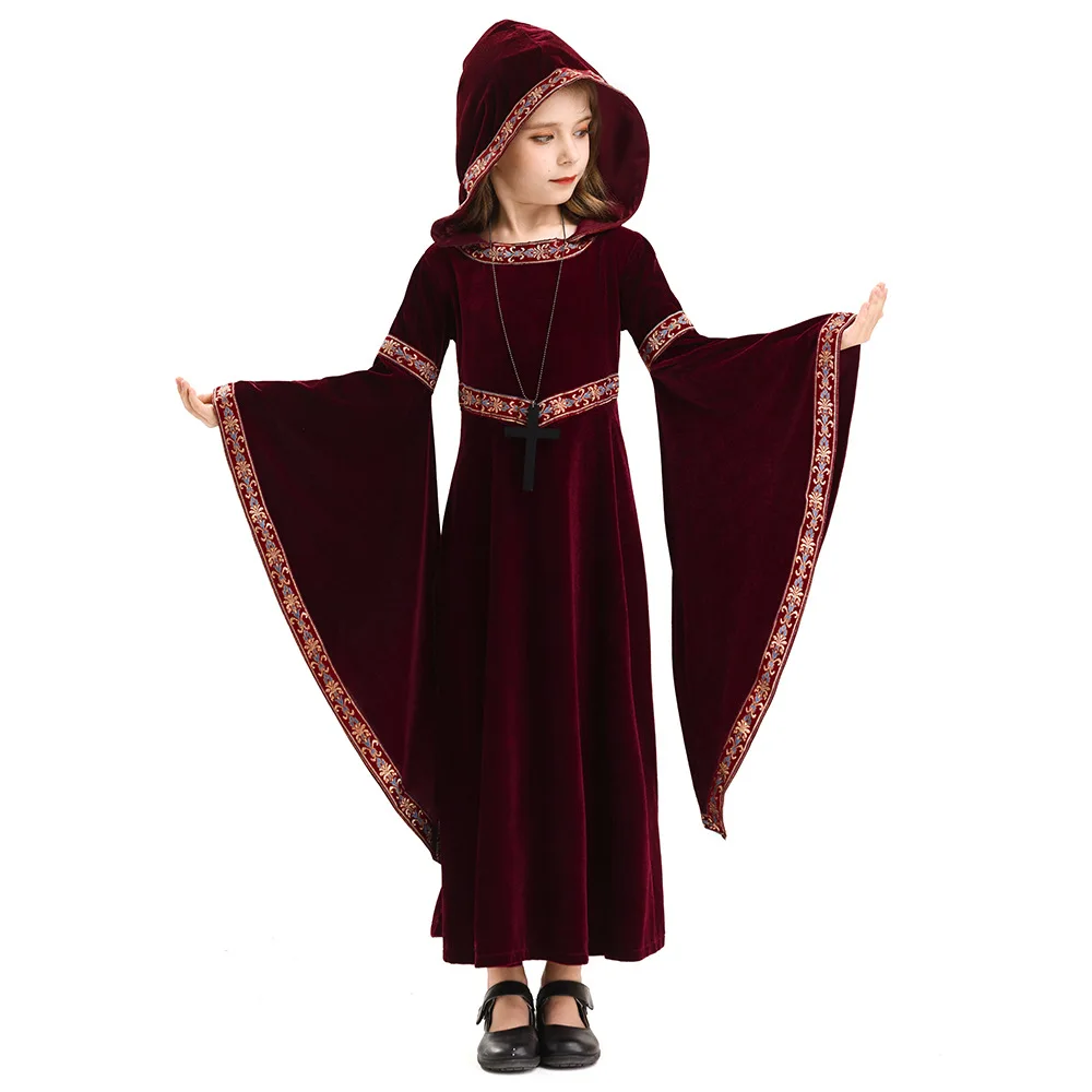 2025 Halloween costume horror Grim Reaper outfit children's hooded long dress stage performance outfit