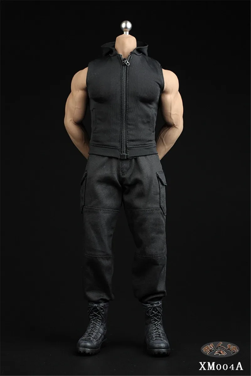 XM004 1/6 Men Soldier Vest Hooded Sweater Shirt Military Combat Tops Pants For 12" Strong Muscle Tbl M34/M35 Action Figure Body