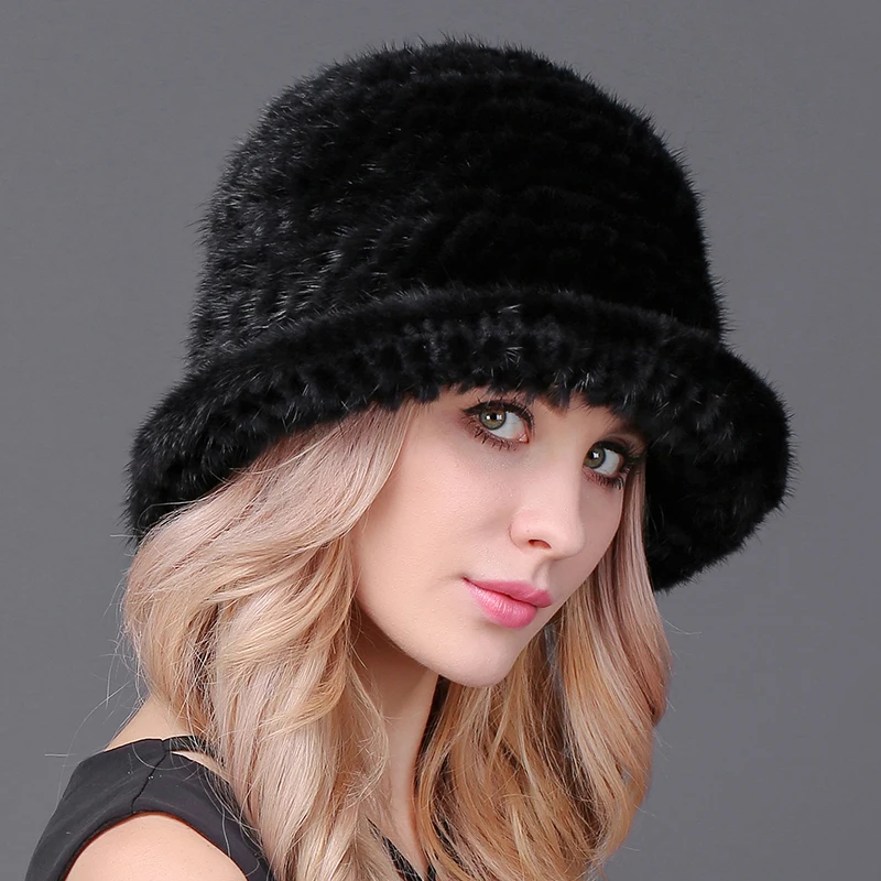 Winter warm and thickened really mink fur hat Women's casual top hat European and American mink leather woven Luxury fur hat