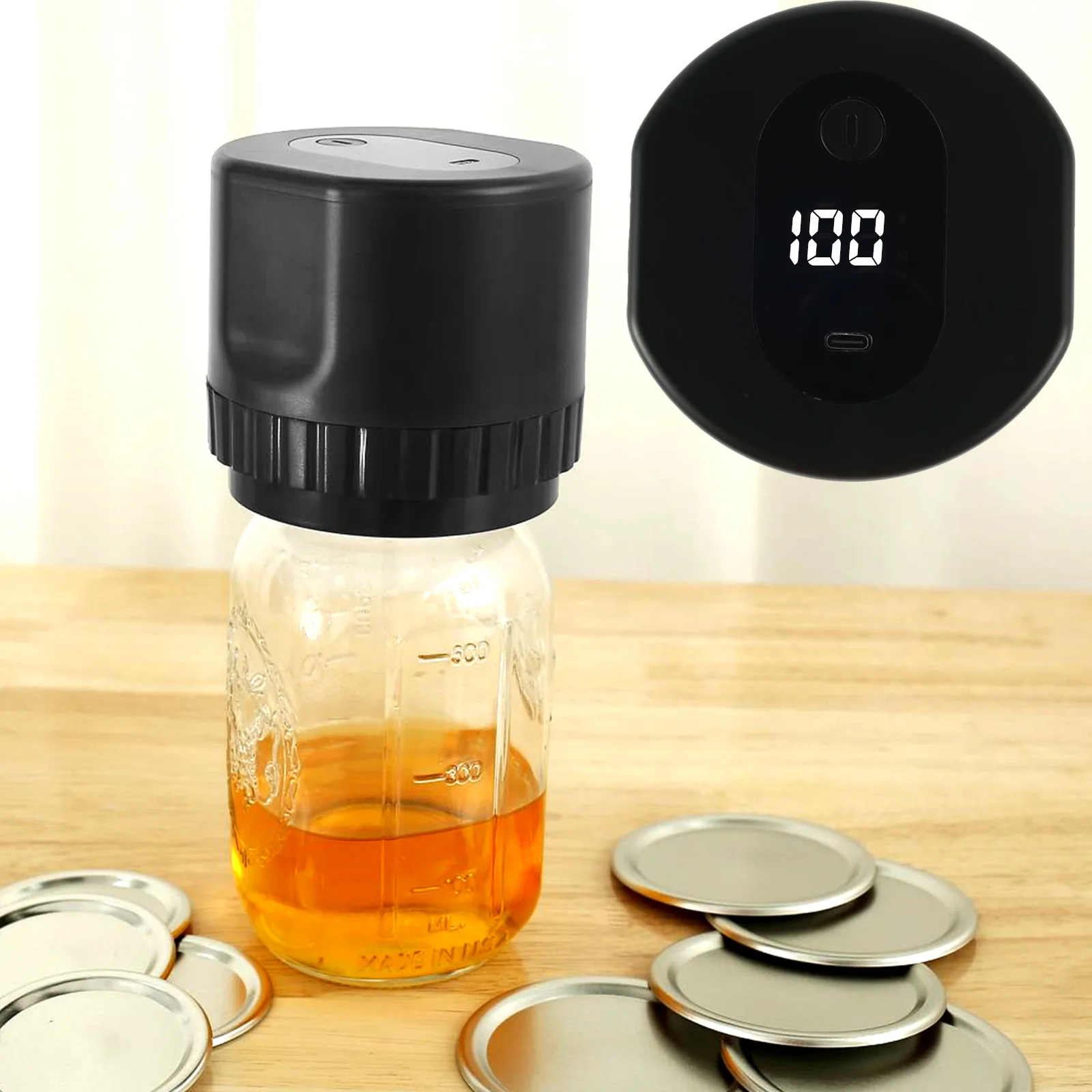 Electric Mason Jar Vacuum Sealer with 10 Jar Lids USB Rechargeable Mason Jar Sealer Kit Handheld Canning Vacuum Sealer Portable