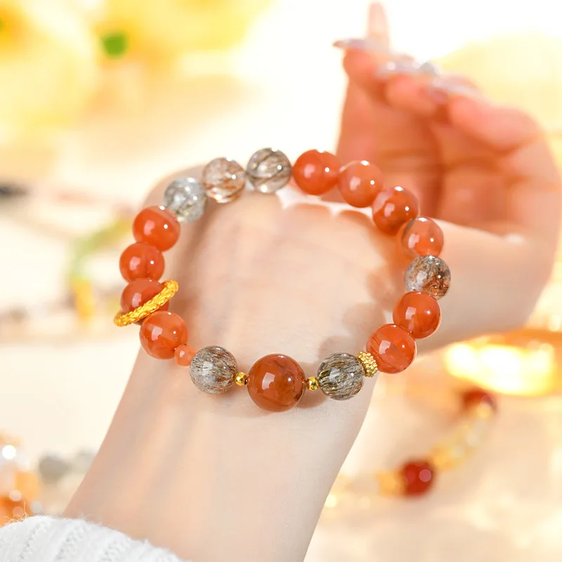 

Элегантный женский браслет из натурального красного агата, черного золота, подруга