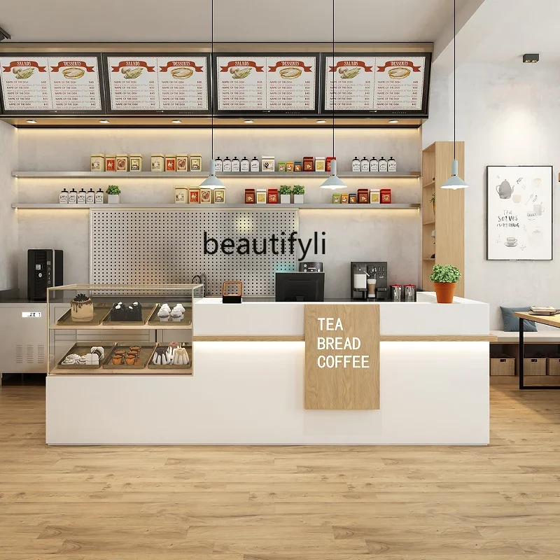 Milk Tea Shop Bar Simple Modern Dessert Shop Cashier Small Coffee Cake Restaurant Reception Counter