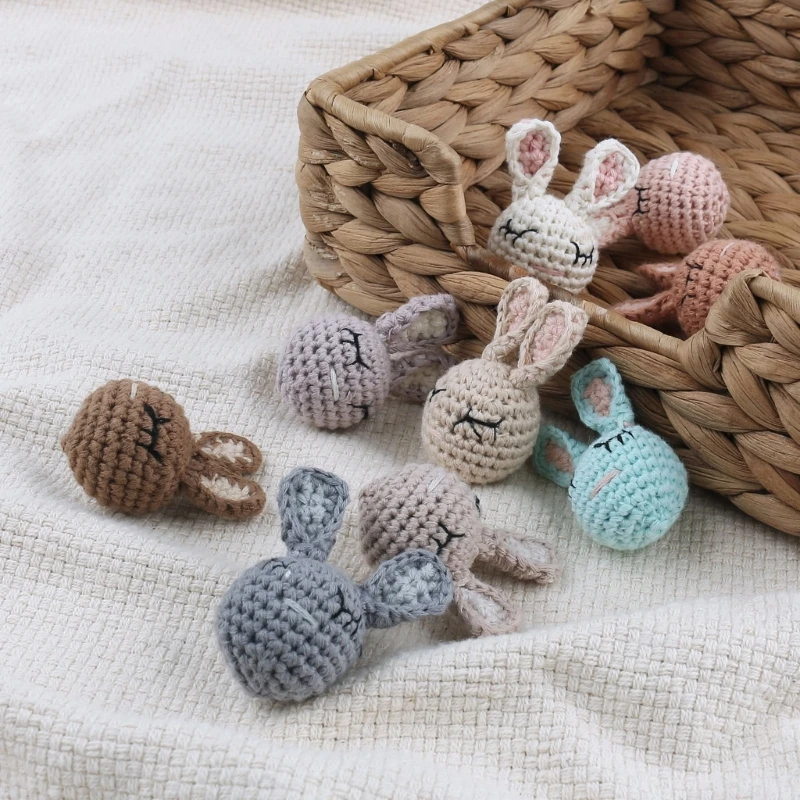 Baby Pacifier Clip DIY Accessories Crochet Bunny Knitted Bead Infant Teething Toy Rattle Teether Toy Newborn Shower Gift