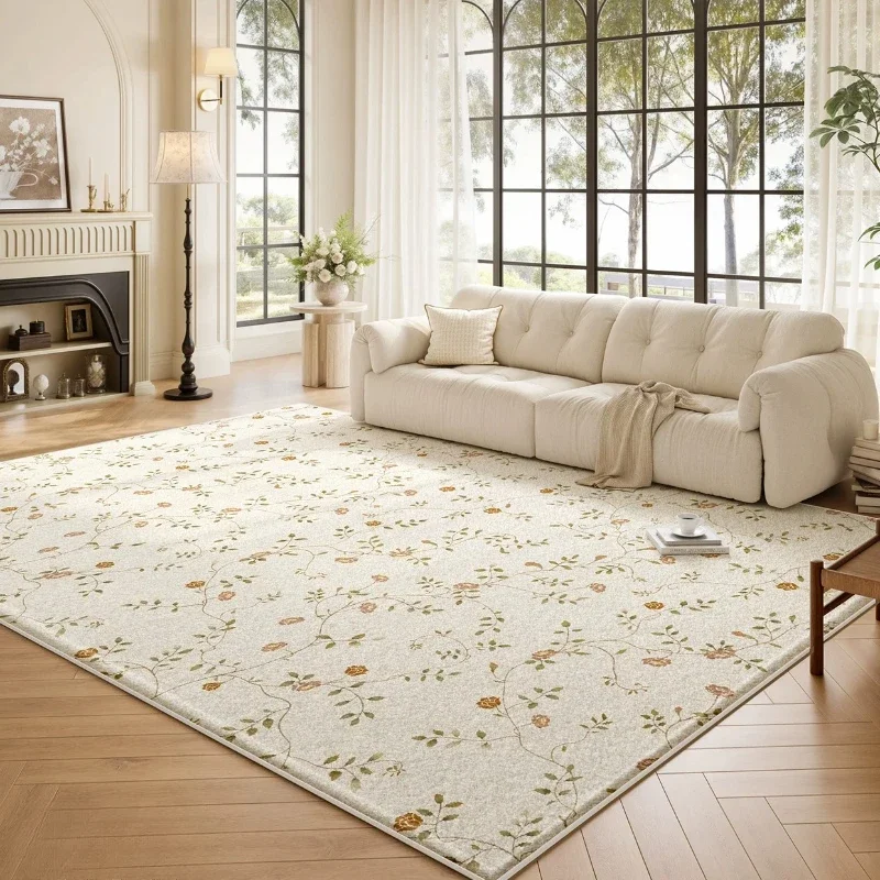 Cream Style Carpets for Living Room French Flowers Bedroom Decor Carpet Fluffy Soft Bedside Plush Rug Home Anti-slip Floor Mat