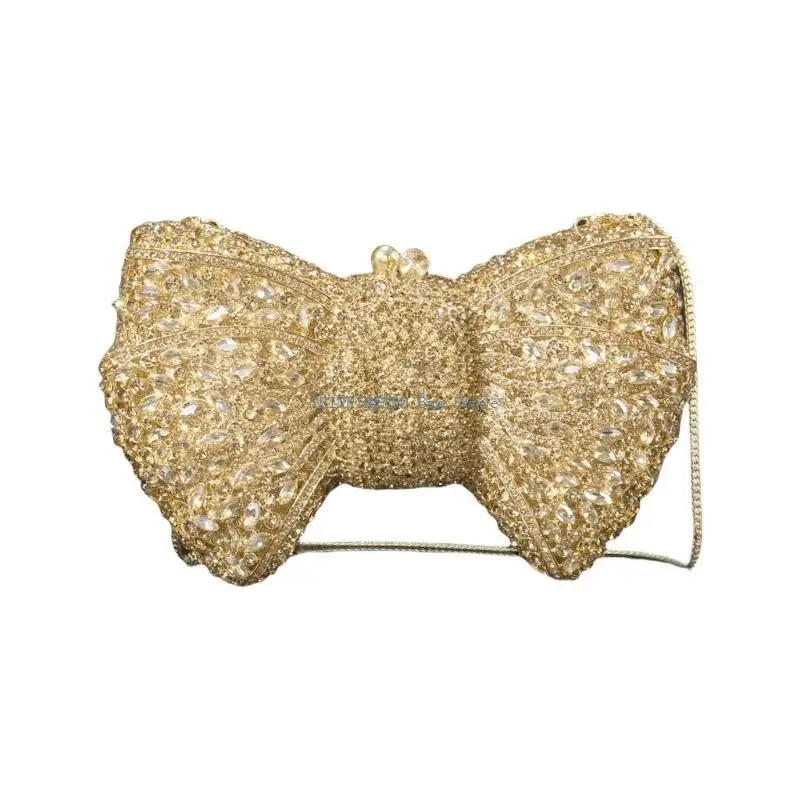 

340D Luxury Rhinestones Butterfly Bows Clutch Evening Bag With Alloy Chain Shoulder Purse Crossbody Dinner Bag For Women