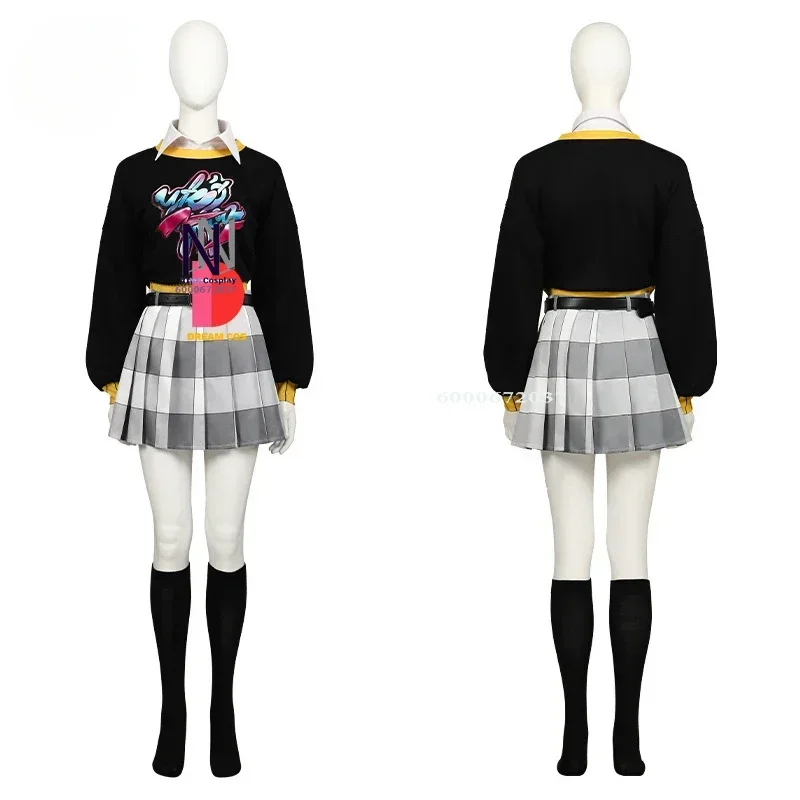 Game Persona 5X Motoha Arai Cosplay Costume Skirt Wig Uniform Black Top The Phantom X Halloween Party Women Girls Outfit Fashion