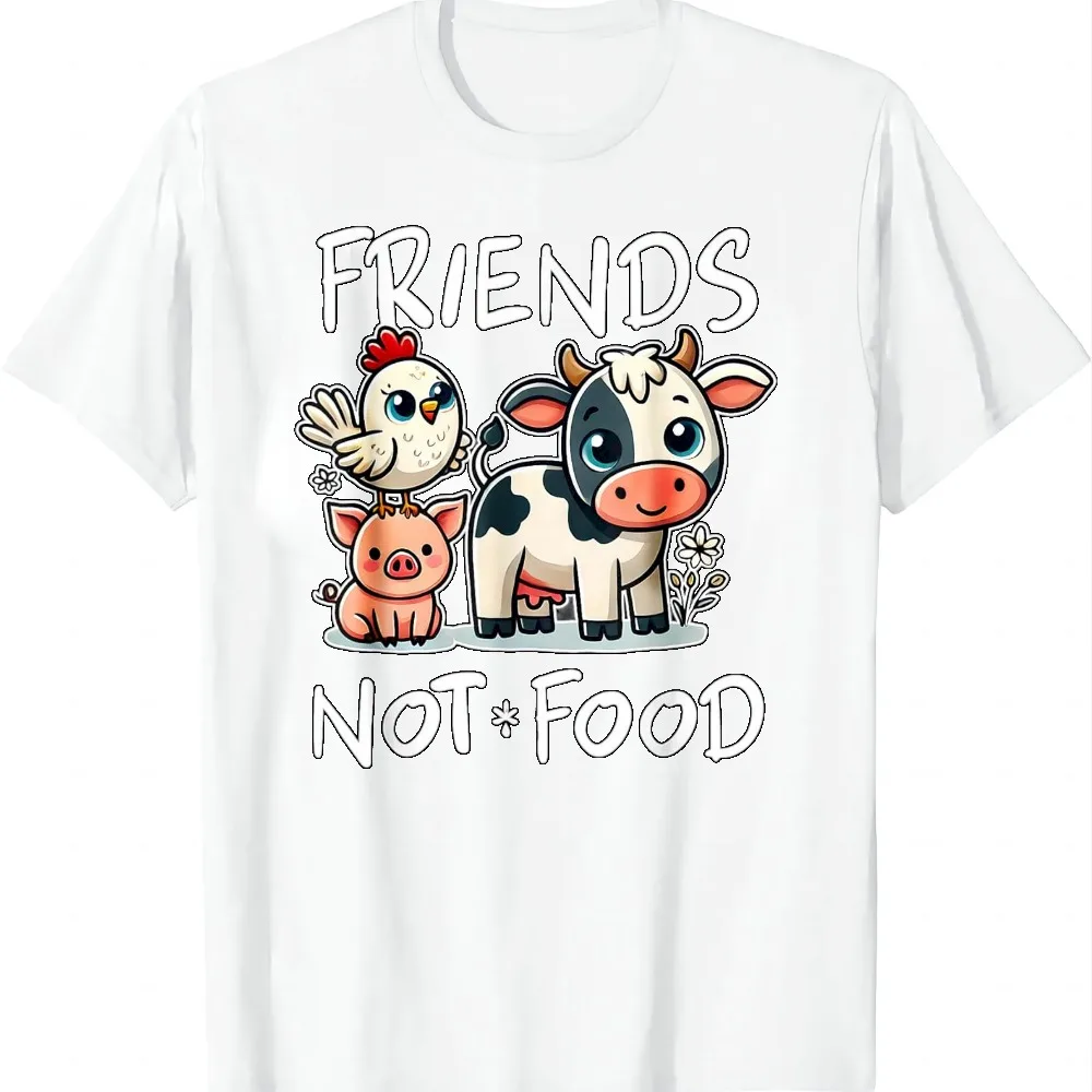 Friends Not Food Funny Vegan Vegetarian Cute Animals Gift T-Shirt Summer Casual T Shirt Women Mens Clothing Tops Camiseta