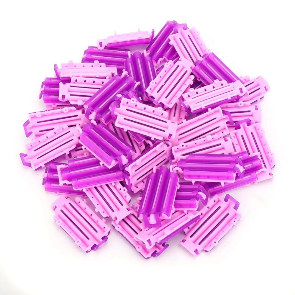 45pcs PP Hair Perm Clips Crinkle Design Purple Pink Color Perm Rods Set Durable Portable Volume Hair Rollers Salon Use