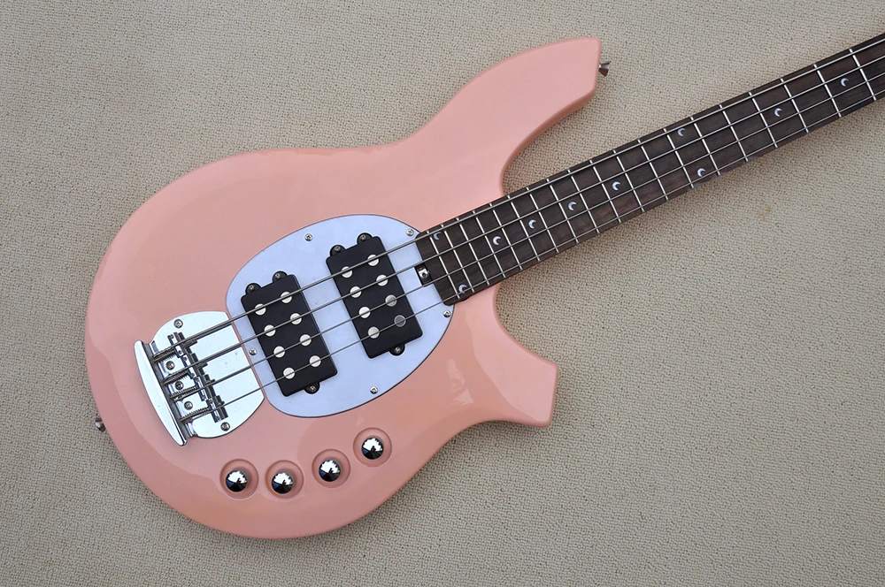 4 Strings Pink Electric Bass Guitar with Rosewood Fretboard Fretboard, 24  Frets,Can be Customized