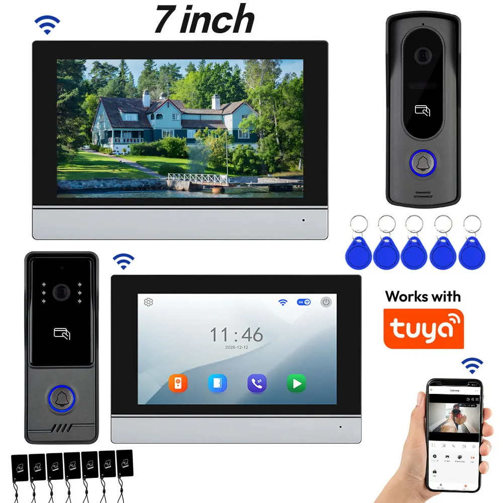 

New Tuya 5G Wifi 7 inch Video Doorbell HD Monitor RFID Metal IR Camera Visual Intercom Two-way Audio APP Unlock Video Door Phone