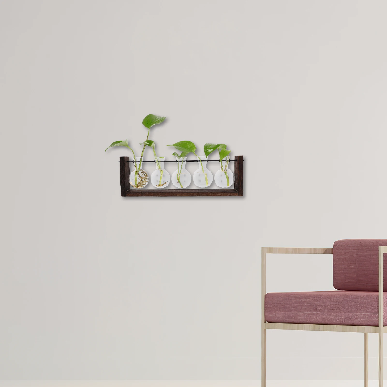 

Wall Hanging Glass Planter Vases Hydroponic Indoor Garden Flowerpot Plant St Wood Holder Water Vase Decorative Terrarium